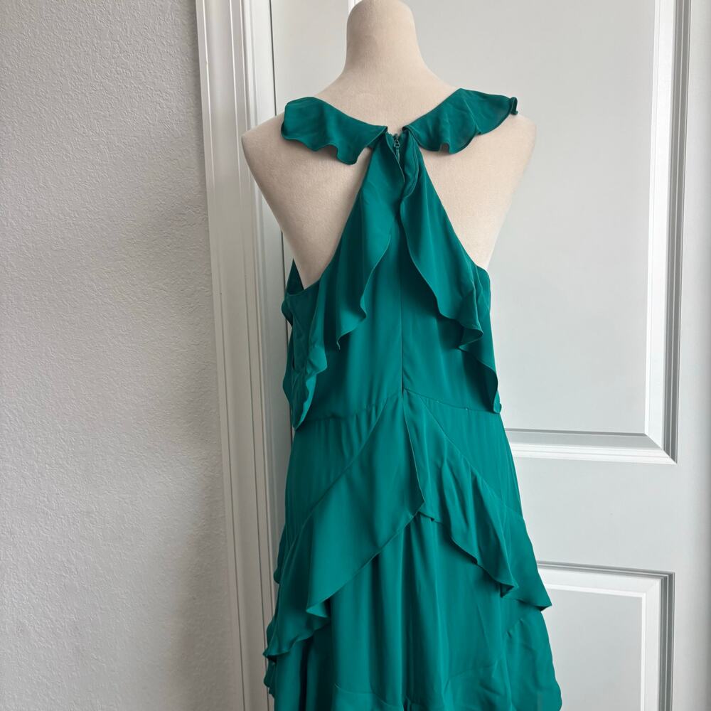 BCBG‎ MAXAZRIA Green Audrianna Georgette Ruffled Halter Dress Gown Sz 12 - Picture 4 of 13